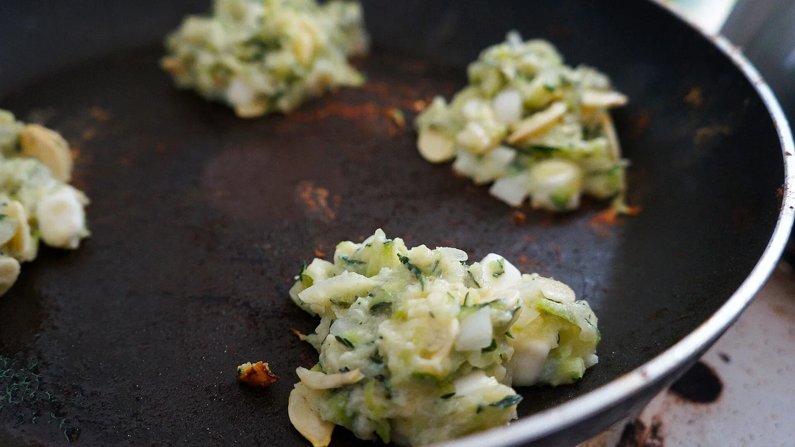 Courgette mixture in the pan