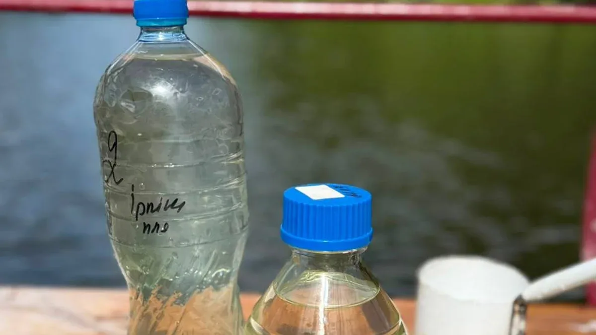 Water samples from the Irpin river before being sent to the laboratory