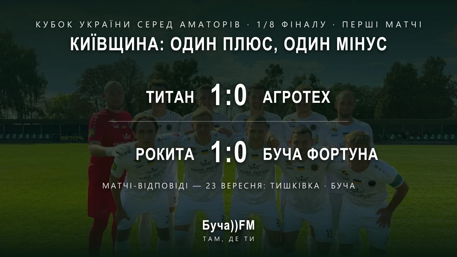 «Титан» і «Буча Фортуна» зіграють матчі-відповіді 1/8 фіналу Кубка України серед аматорів 23 вересня — у Тишківці та на «Ювілейному» в Бучі