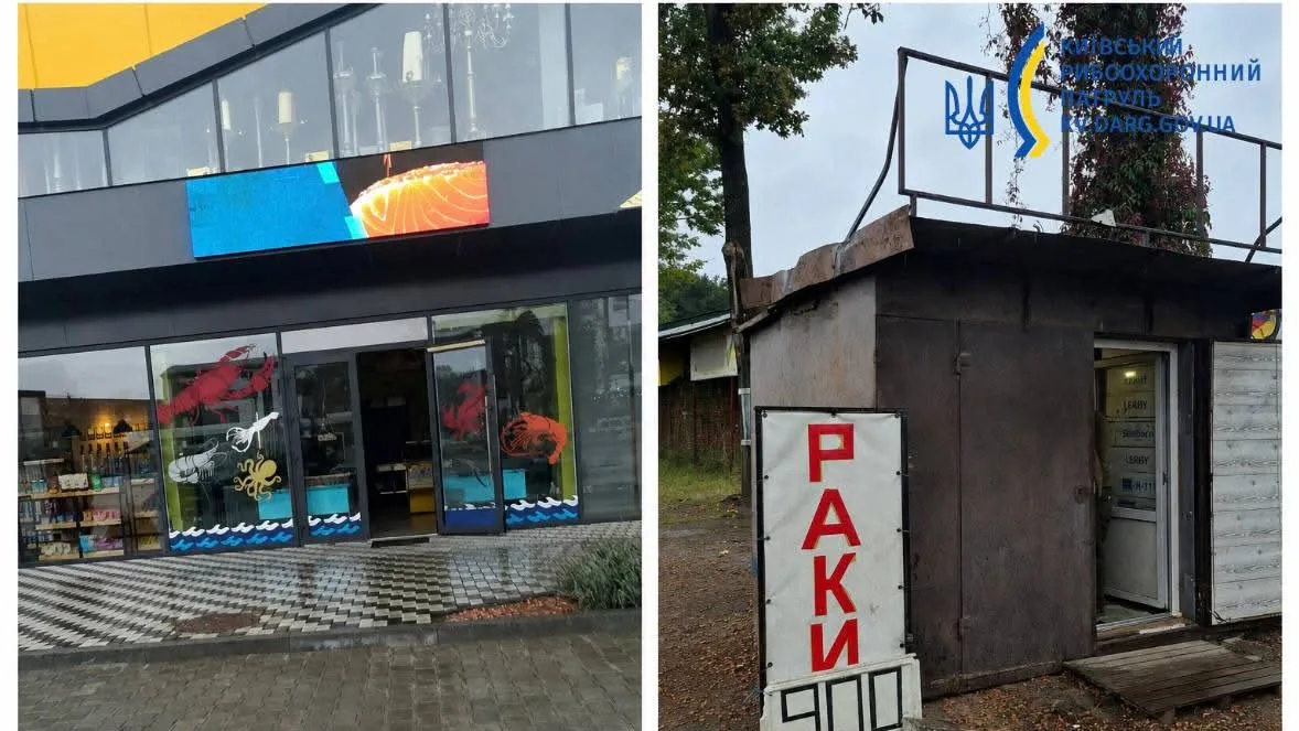 The outlets in Sofiivska Borshchahivka and Vyshneve where inspectors seized crayfish