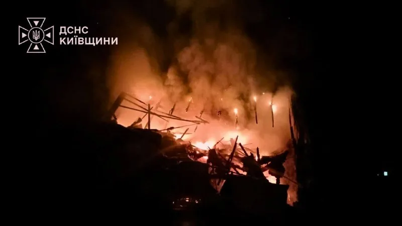 A private house on fire after the drone strike, night of 29 September