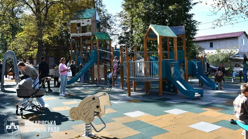 Parents and children at the new playground
