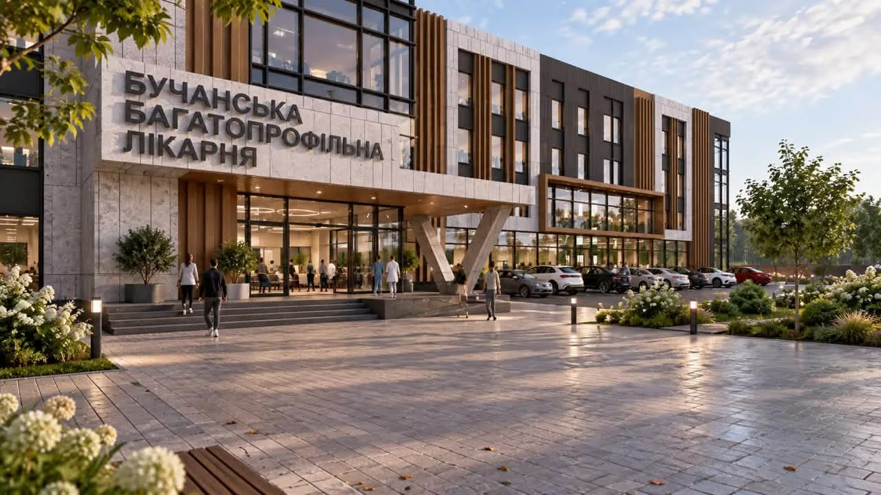 Візуалізація проєкту Бучанської багатопрофільної лікарні на вулиці Польовій