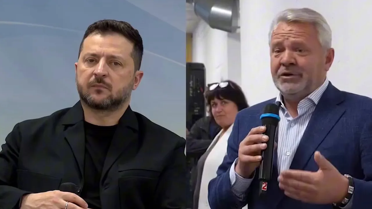 Volodymyr Zelensky and Anatolii Fedoruk during the conversation in Bucha on 2 October. Video stills
