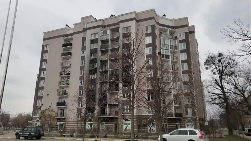 A damaged high-rise