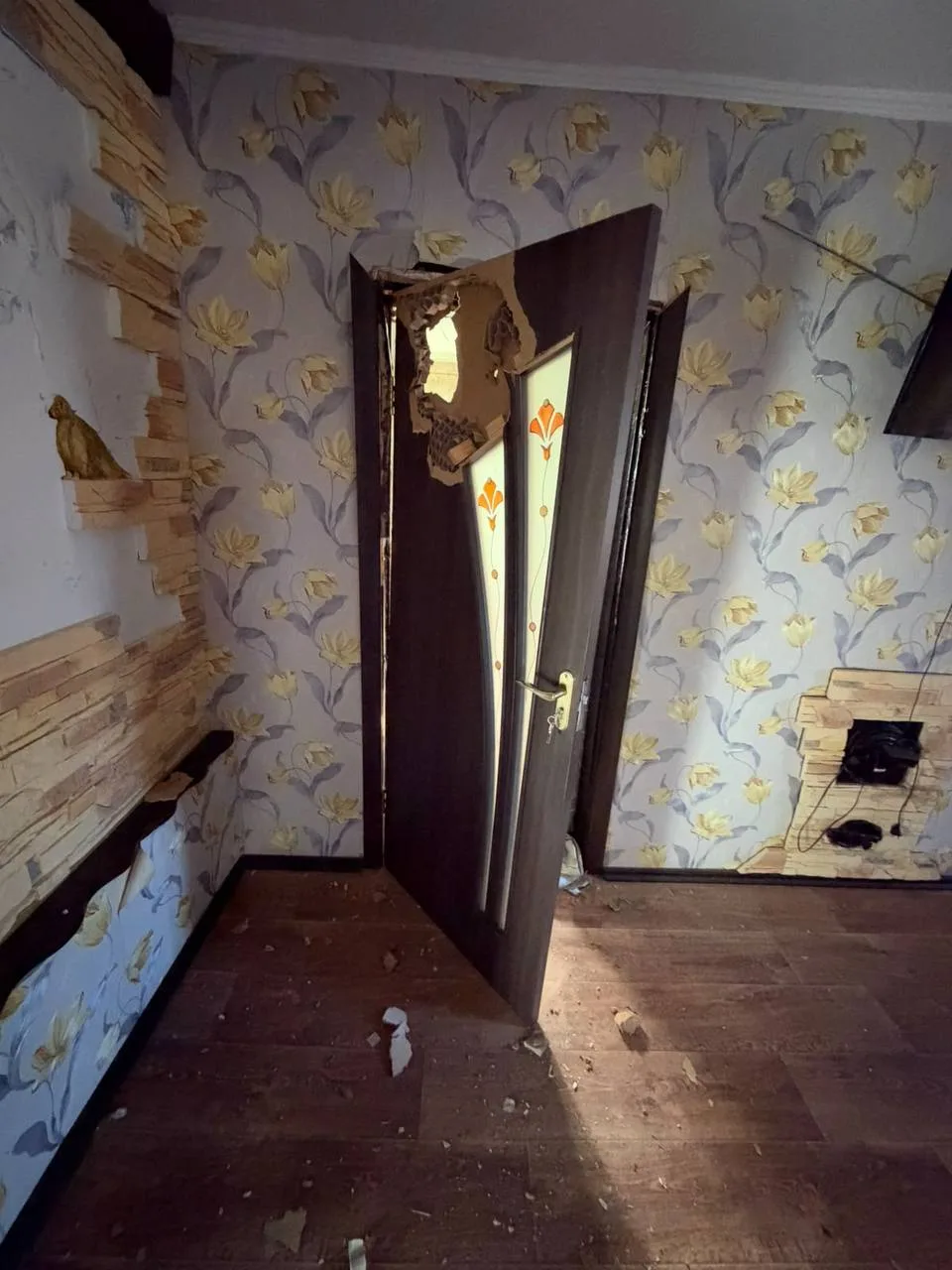 A damaged room in one of the houses in Chervone