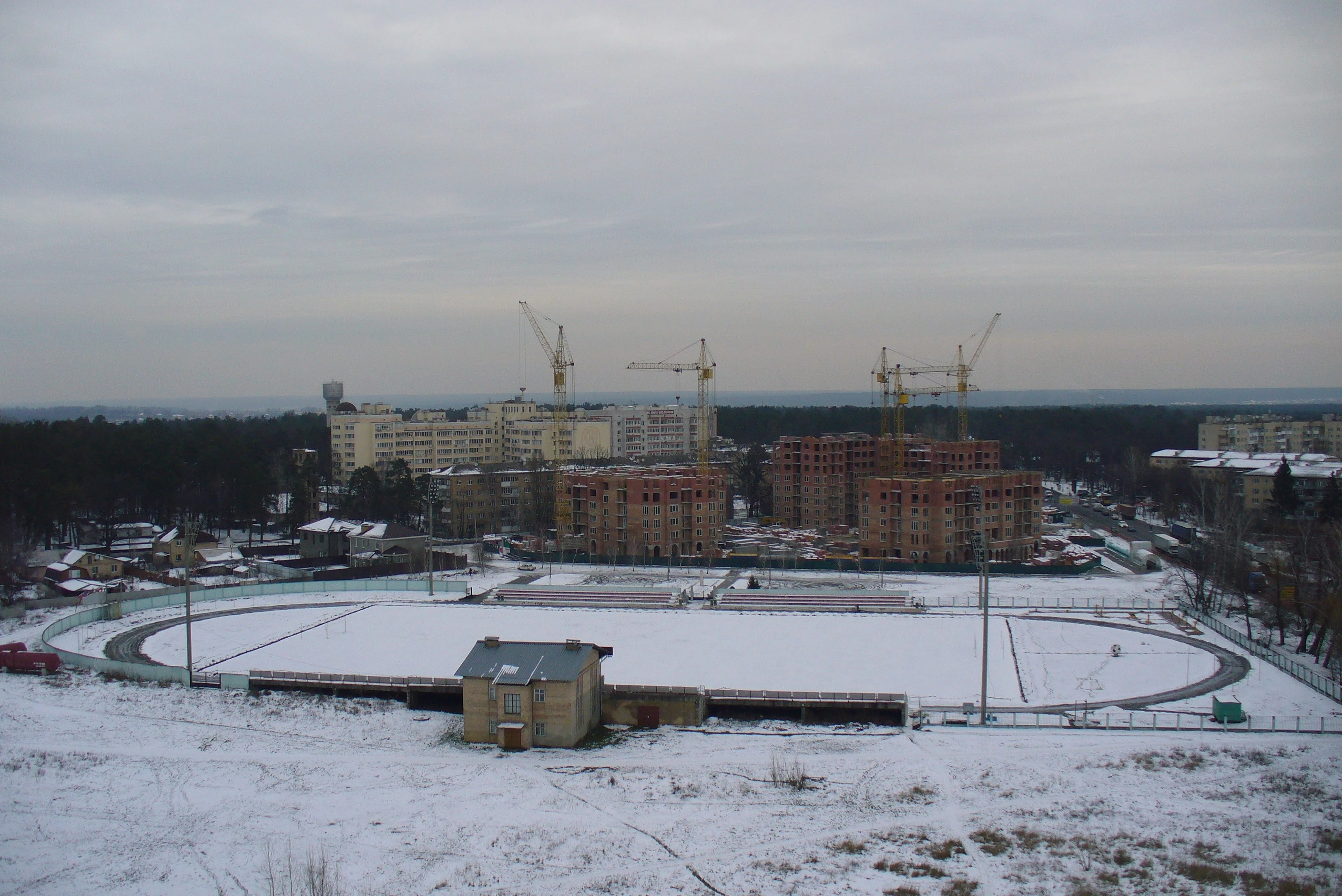 Yuvileinyi stadium from above in winter