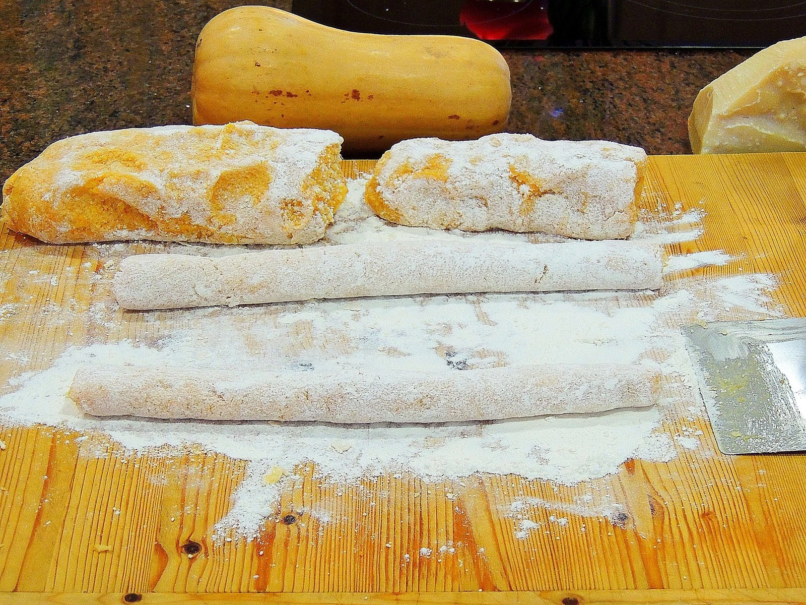 The dough is rolled into ropes