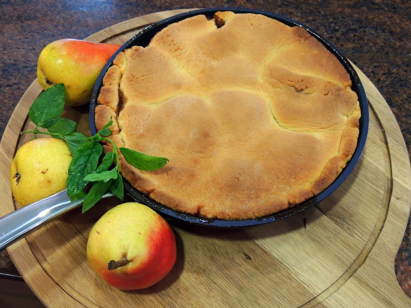 The baked tart in the pan