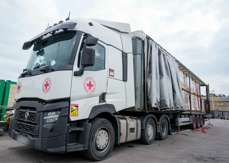 A Ukrainian Red Cross truck with equipment for the community